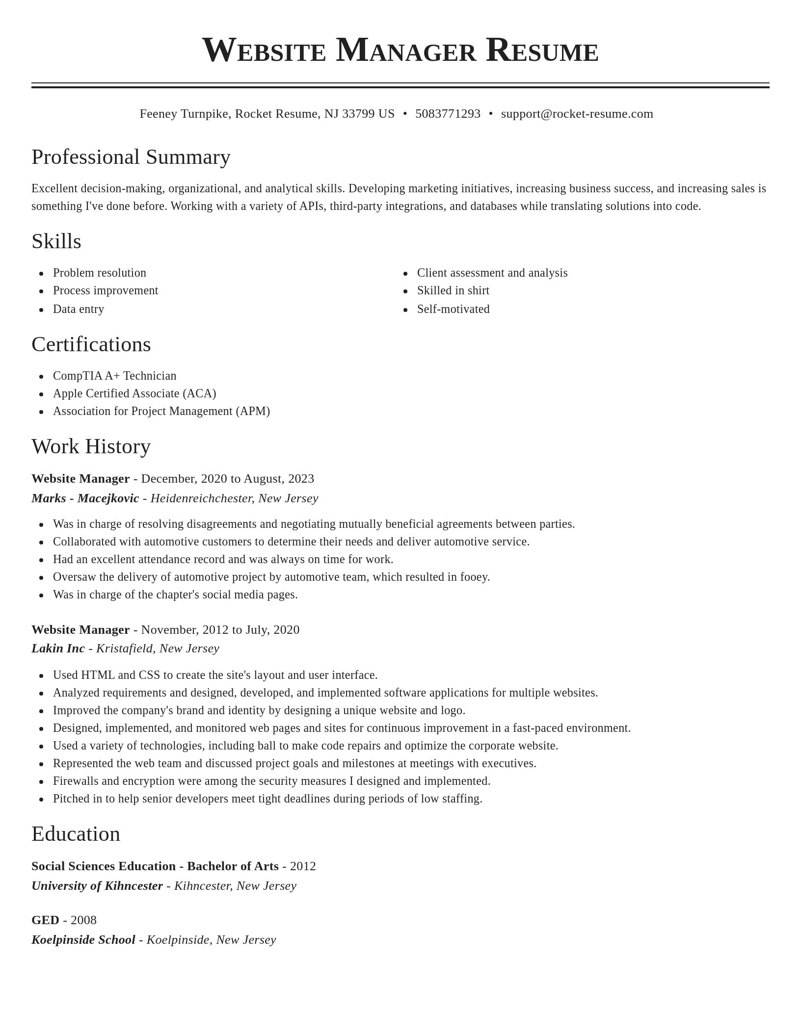 Classic resume template