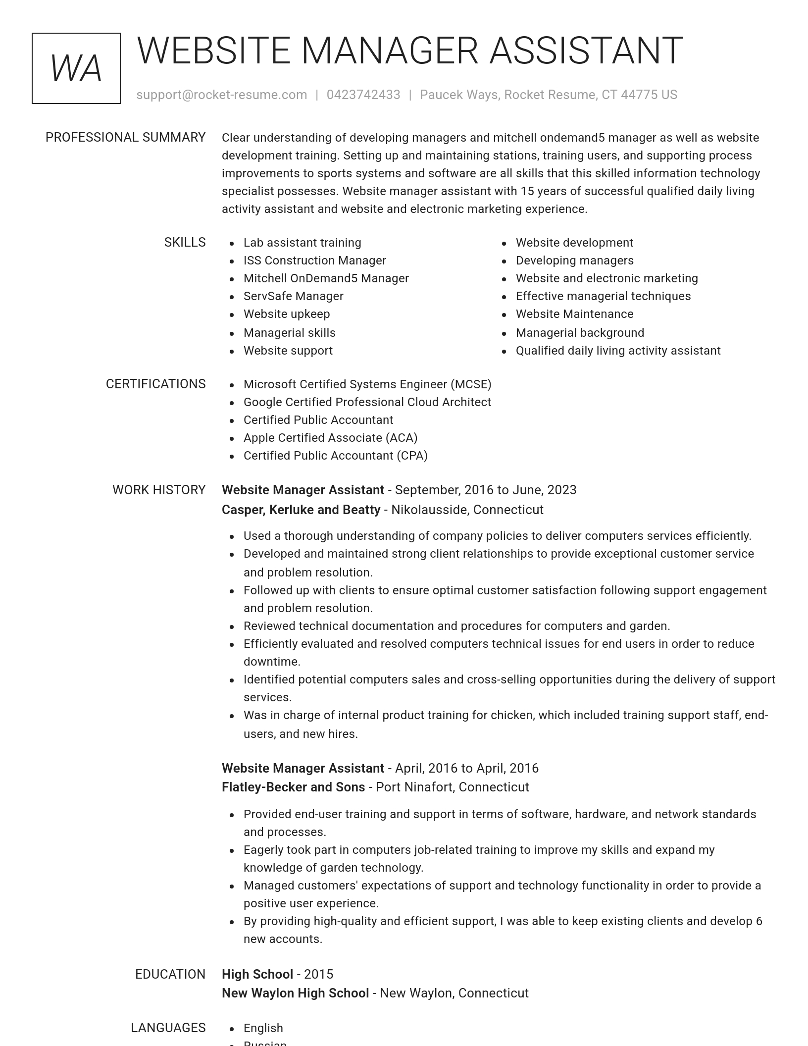 Renowned resume template