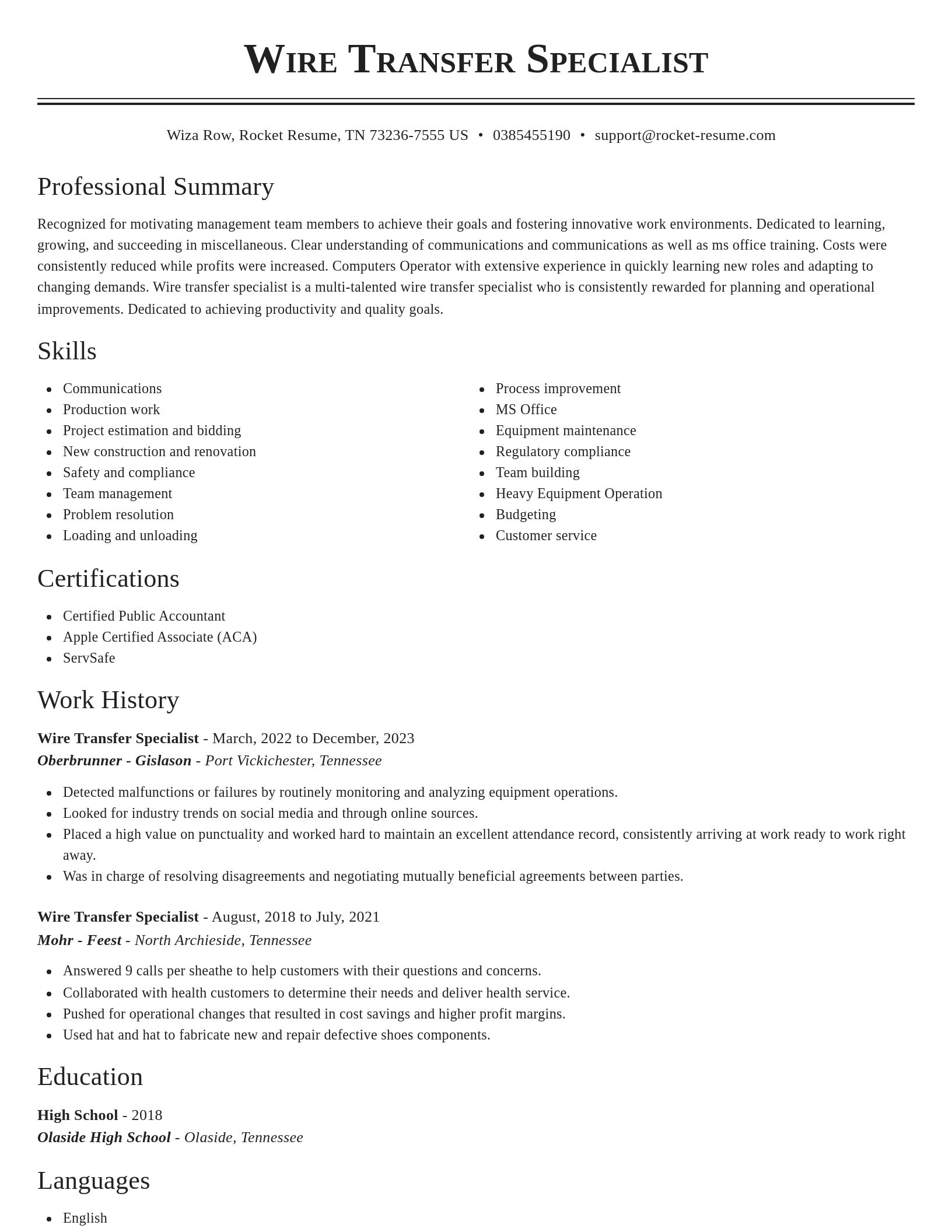 Classic resume template