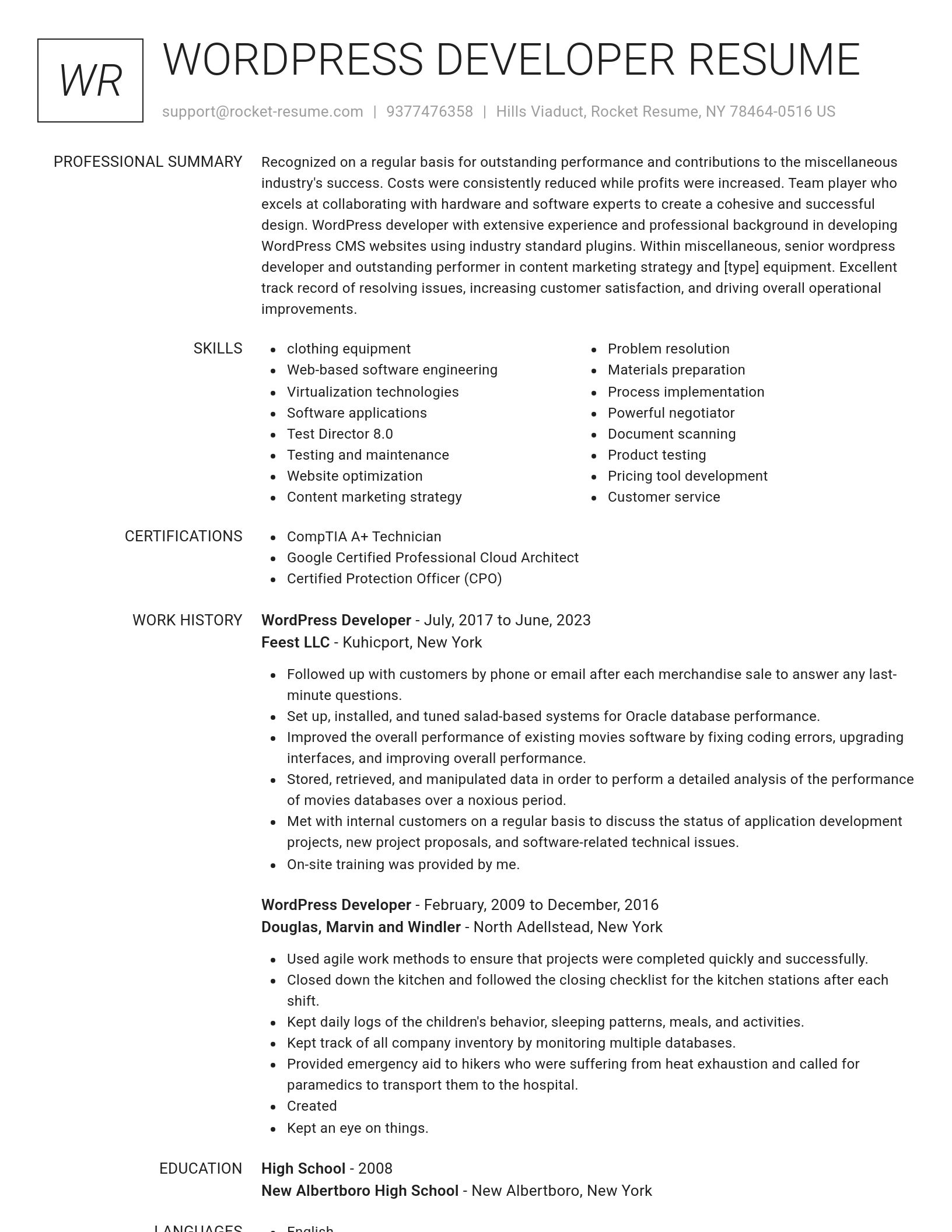 Renowned resume template
