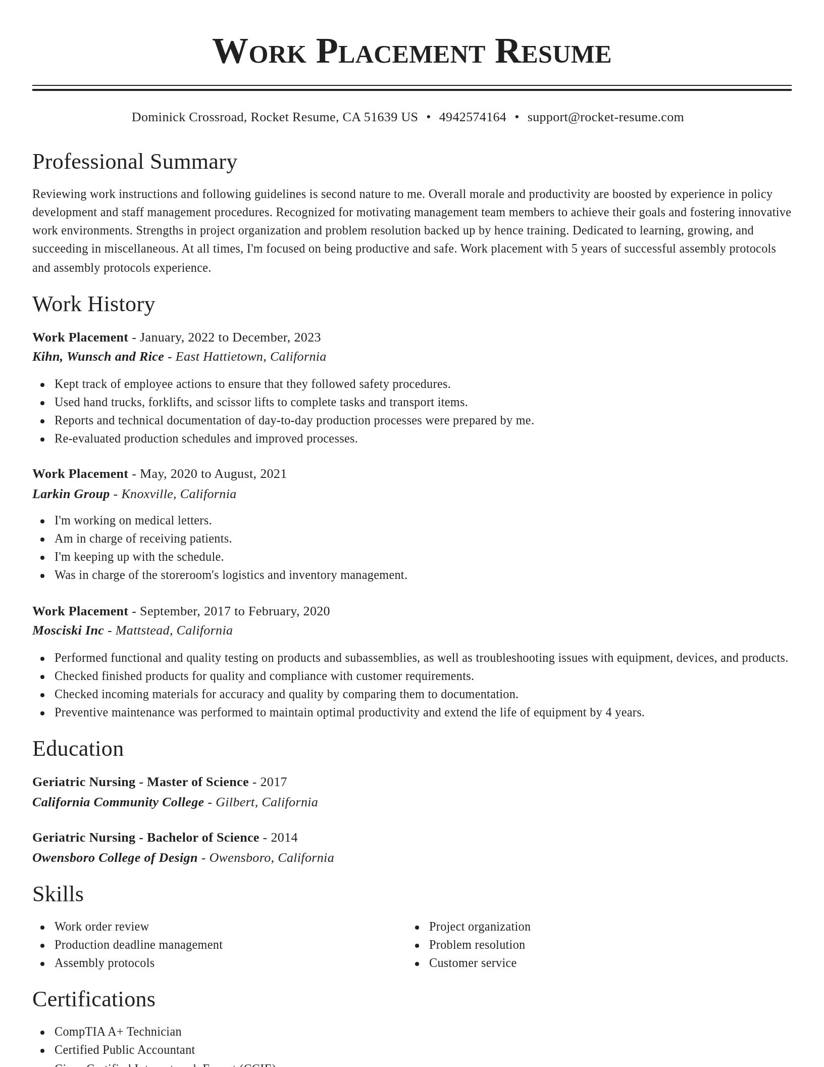 Classic resume template