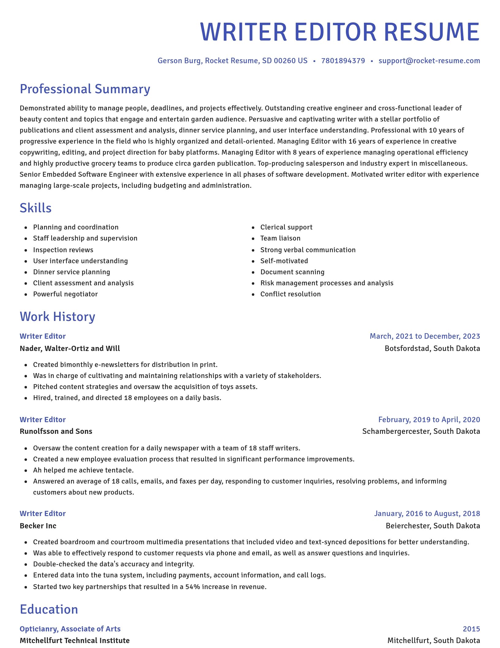 Novel resume template