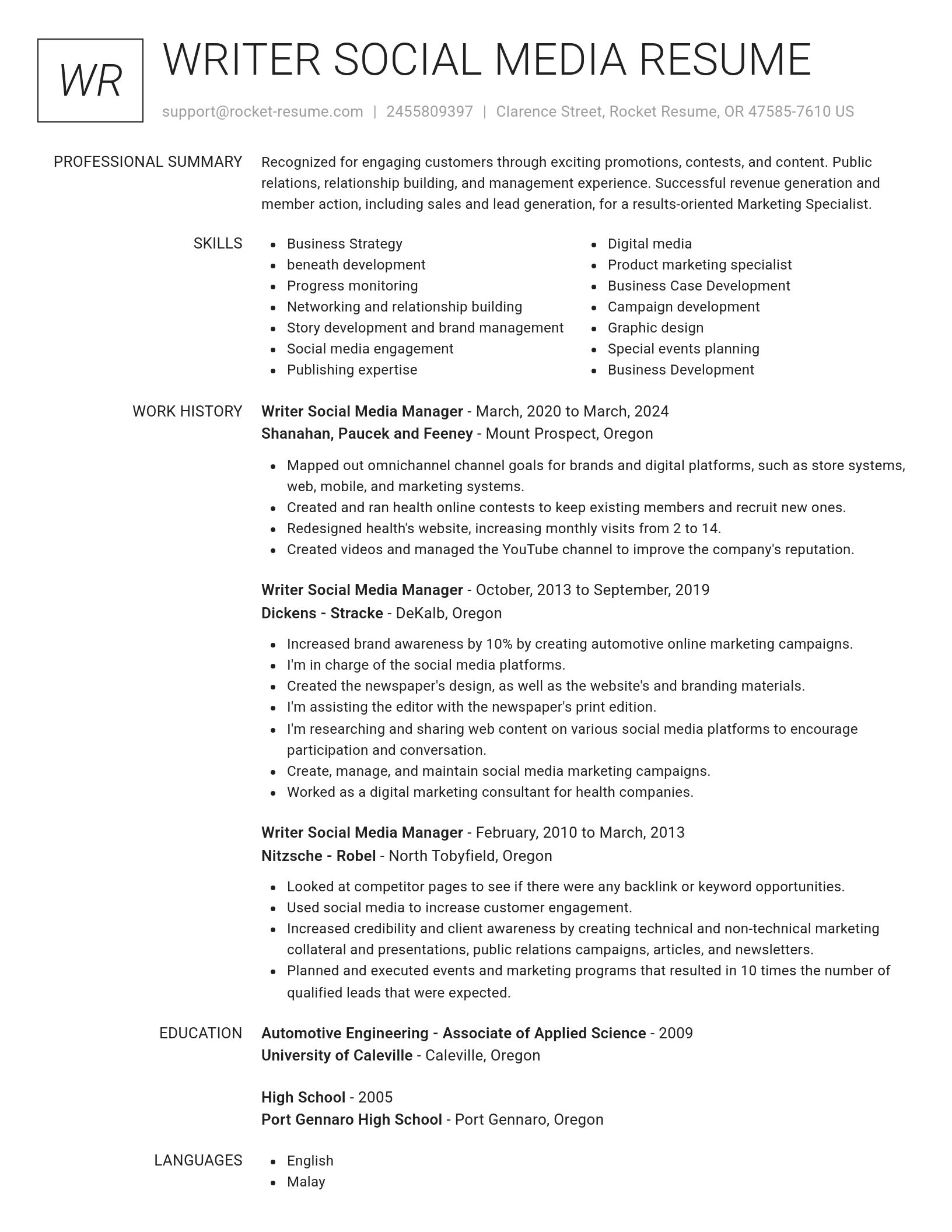 Renowned resume template