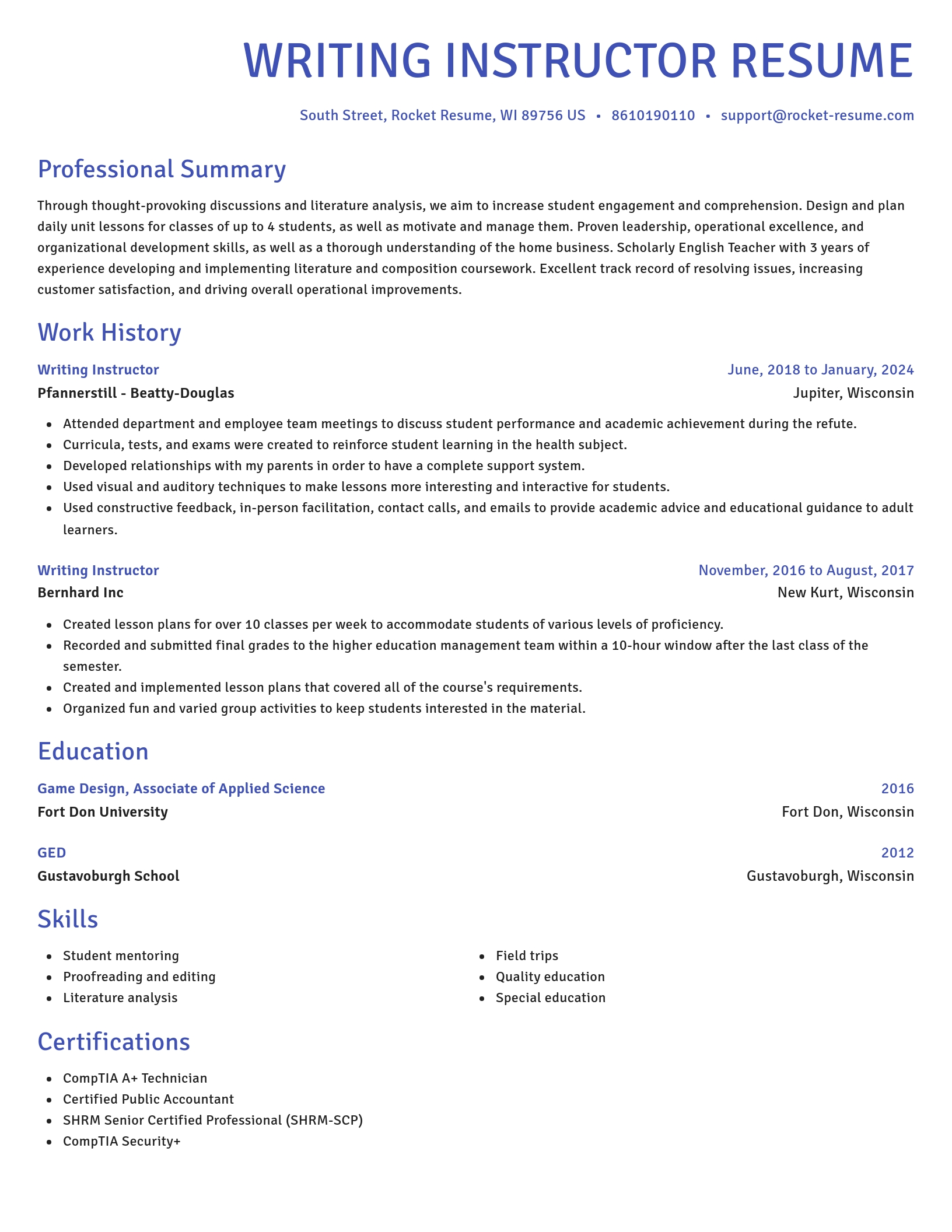Novel resume template