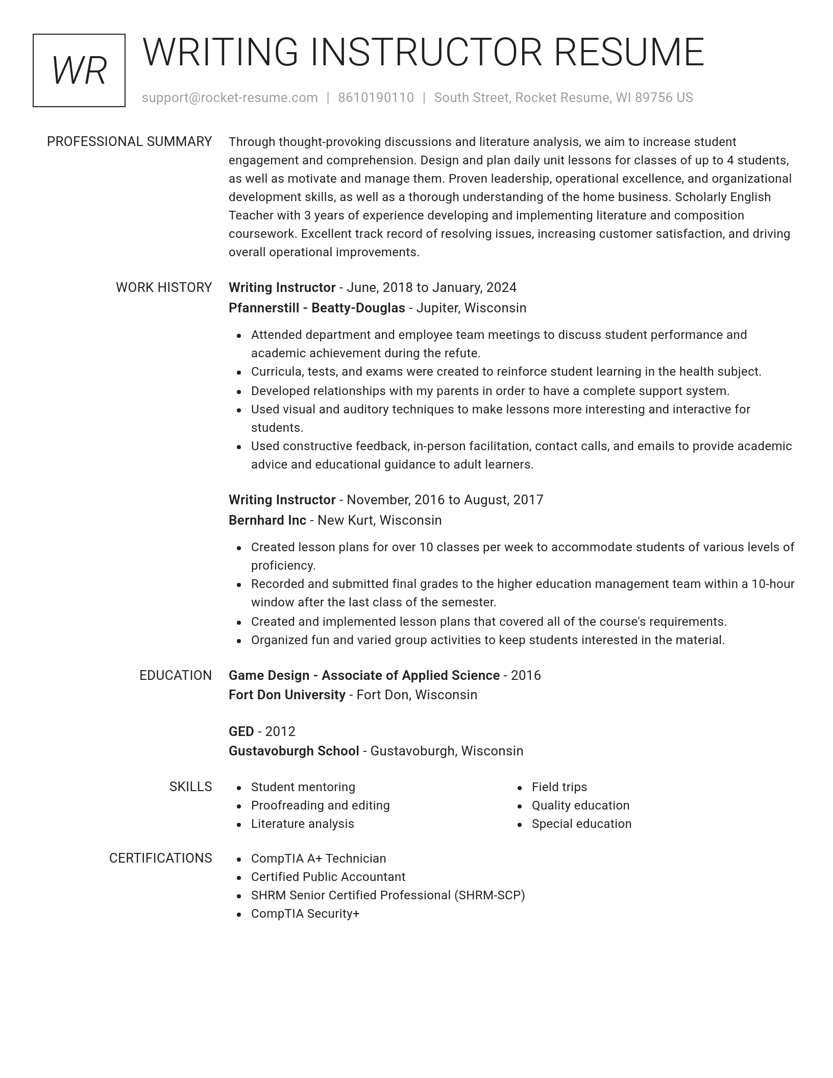 Renowned resume template