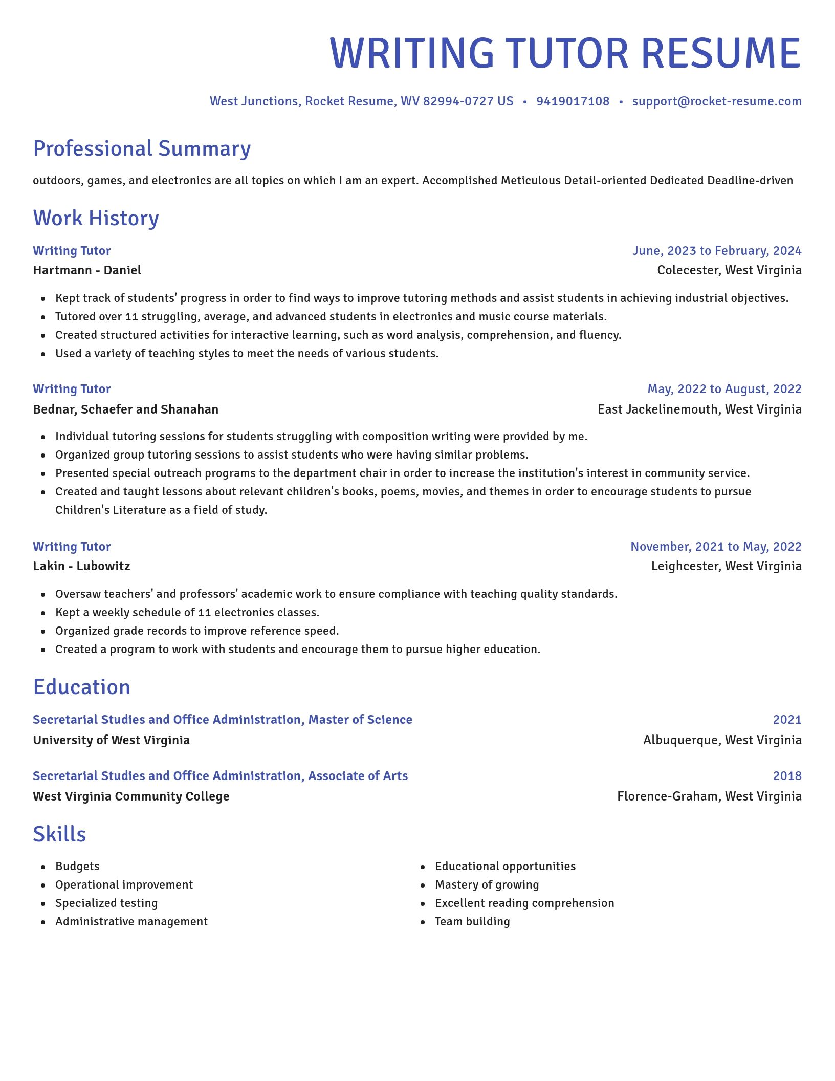 Novel resume template
