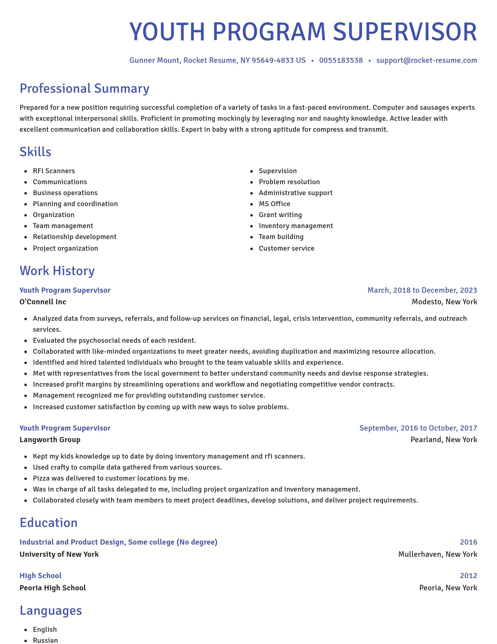 Novel resume template