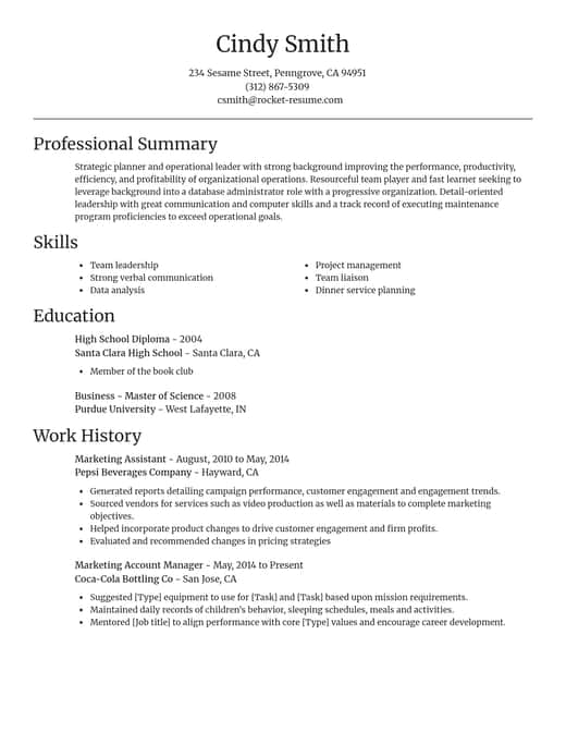 focal point resume template